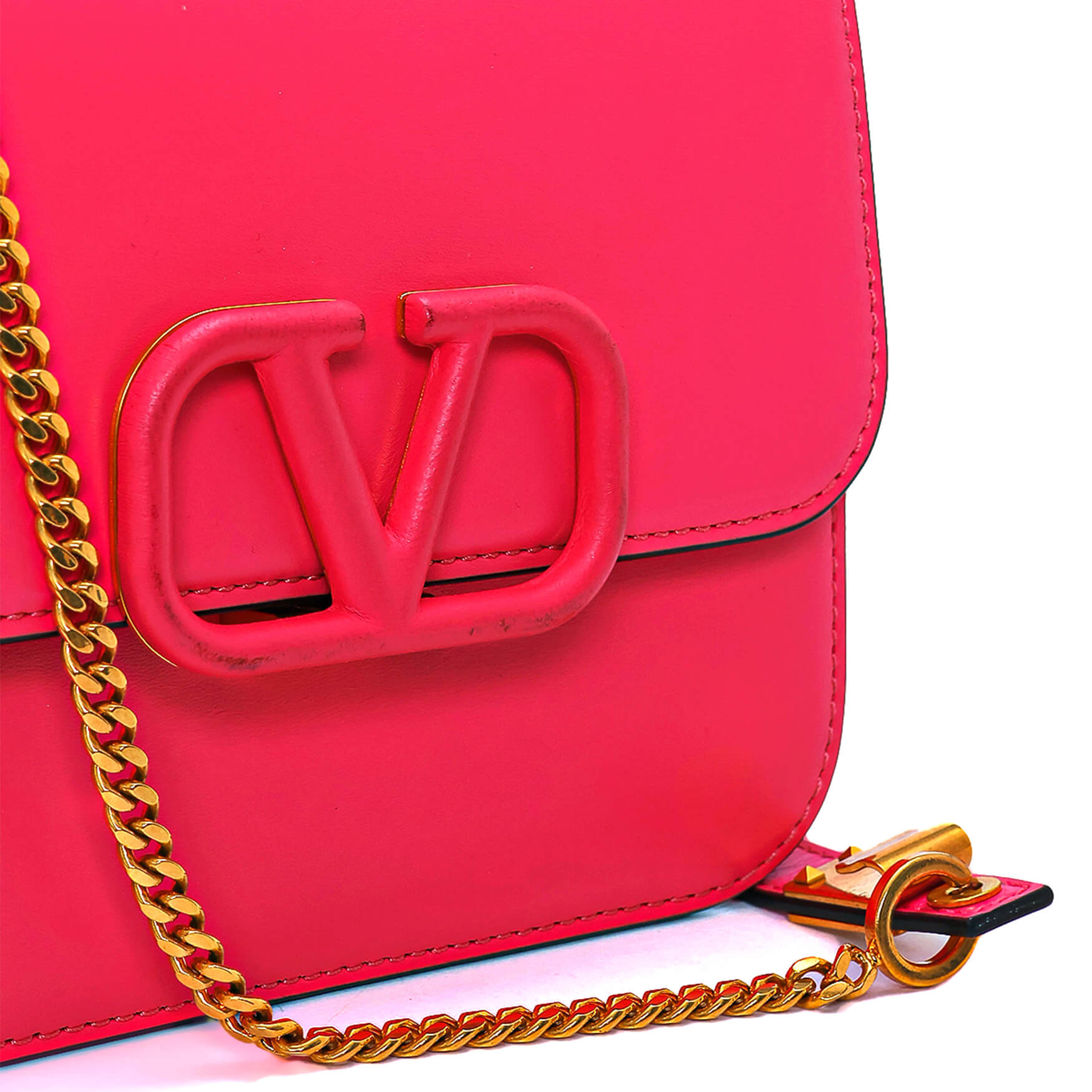 Valentino - Pink Smooth Leather V Flap Crossbody Bag
